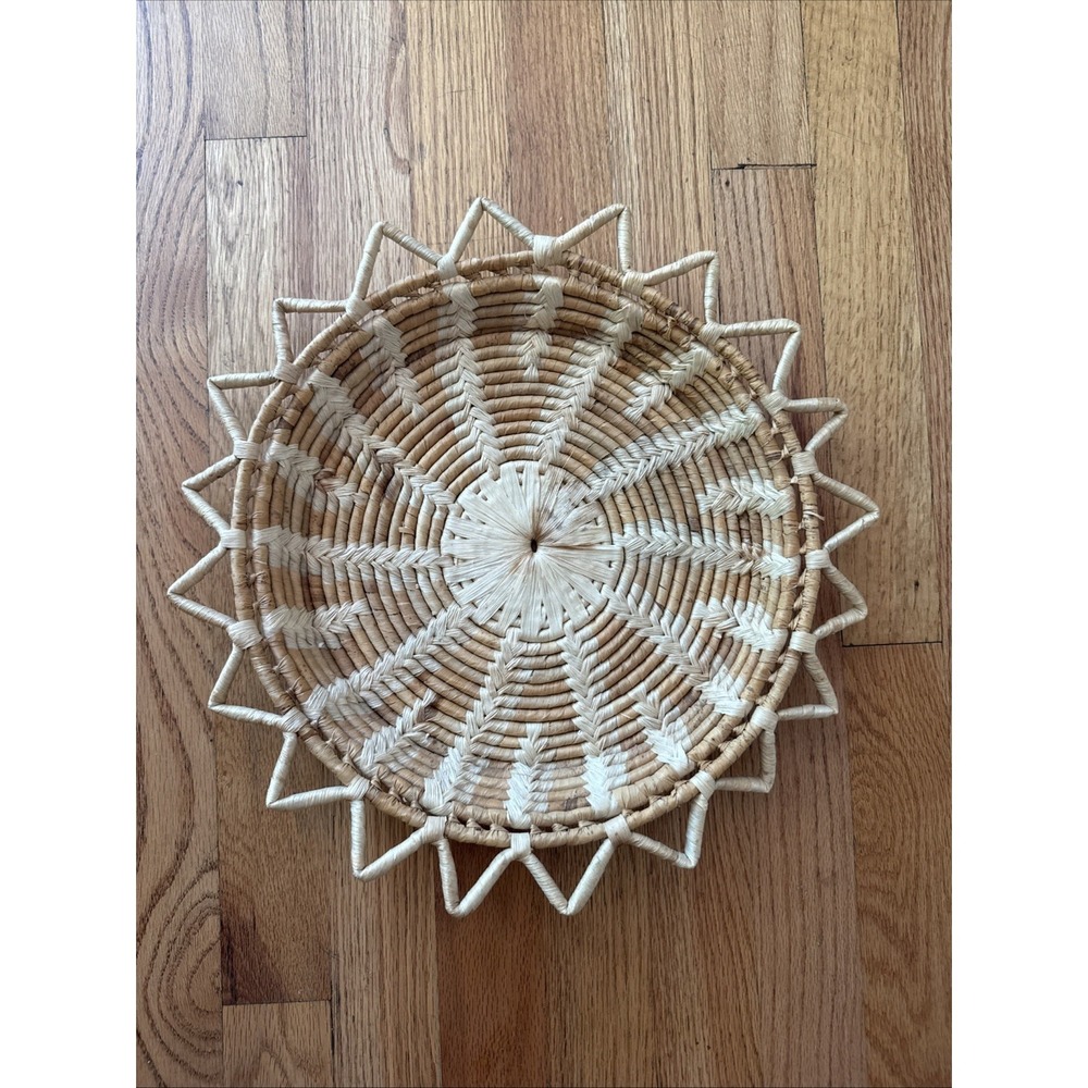 Vtg Woven Coiled Sun Star Starburst Basket Tray Bowl Boho Wall Table Decor
